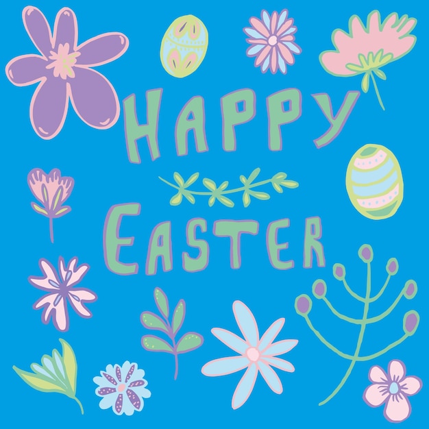 Conjunto vectorial de felices pascuas con flores y hierbas