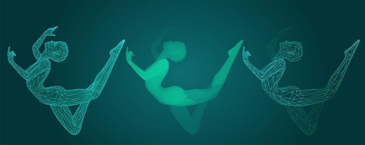 Vector conjunto vectorial de figuras femeninas en poses de baile en el fondo