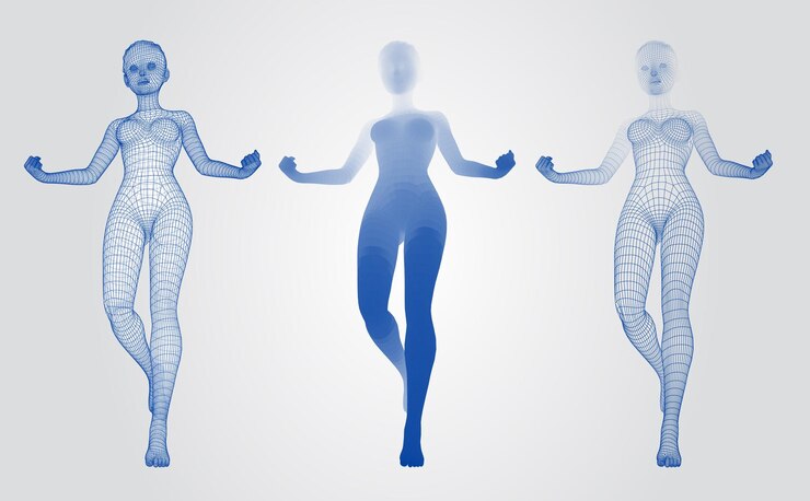 Vector conjunto vectorial de figuras femeninas en poses de baile en el fondo