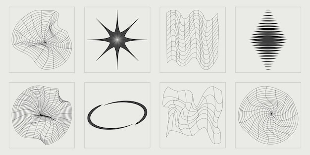 Conjunto vectorial de figuras posmodernas geométricas de moda Y2K para camisetas modernas diseñadas