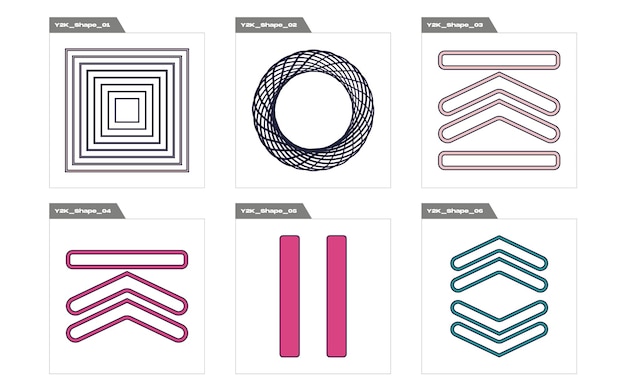 Conjunto vectorial de figuras posmodernas geométricas de moda Y2K Elementos para decoración gráfica