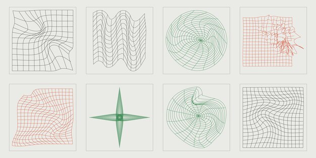 Conjunto vectorial de figuras posmodernas geométricas de moda Y2K Elementos para decoración gráfica