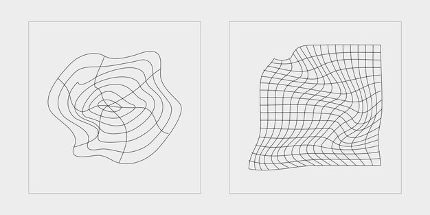 Conjunto vectorial de figuras posmodernas geométricas de moda Y2K Plantillas para carteles de notas