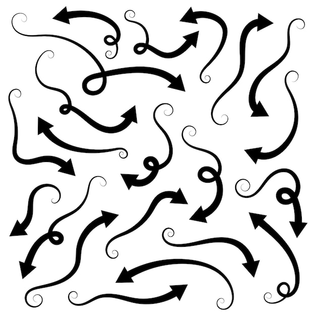 Conjunto vectorial de flecha negra con puntas rizadas