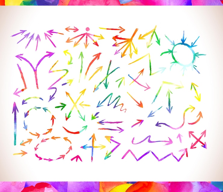 Vector conjunto vectorial de flechas de acuarela dibujadas a mano