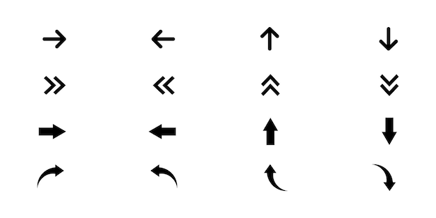 Conjunto vectorial de flechas arriba, abajo, derecha e izquierda. Flechas formas y caminos. Eps vectoriales 10.