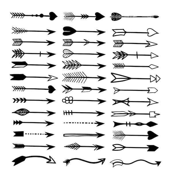 El conjunto vectorial de flechas dibujadas a mano Boho Tribal Doodle Arrow Clipart Collection