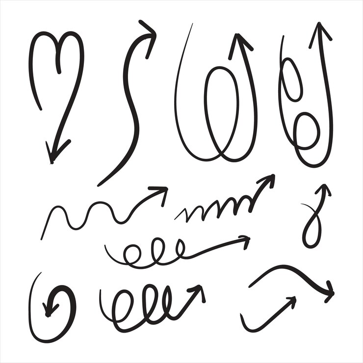 Vector conjunto vectorial de flechas dibujadas a mano colección de flecha dibujada a mano conjunto de iconos de dibujos de corazones