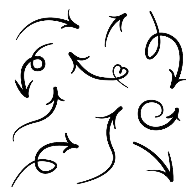 Conjunto vectorial de flechas dibujadas a mano para el diseño