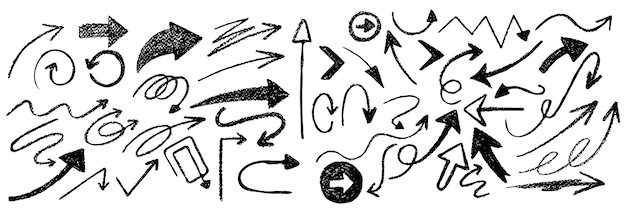 Conjunto vectorial de flechas dibujadas a mano flechas negras elementos de diseño artístico dibujo de carbón