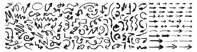Conjunto vectorial de flechas grunge Un gran conjunto de flechas dibujadas a mano