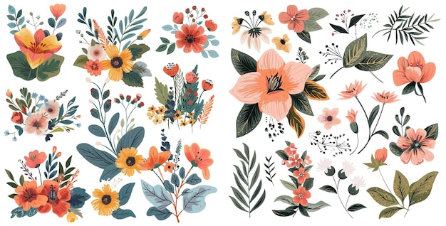 Vector conjunto vectorial de flores de bosque y jardín de primavera temprana