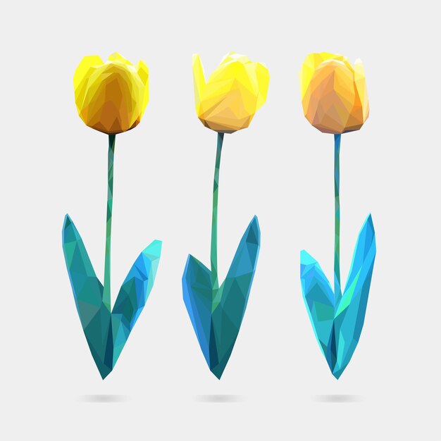 Vector conjunto vectorial de flores de estilo polivinílico bajo ilustración de vector de flor de polígono de tulipán diseño de logotipo