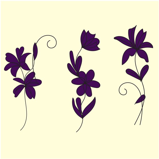 conjunto vectorial de flores lindas con ramas y hojas naturales