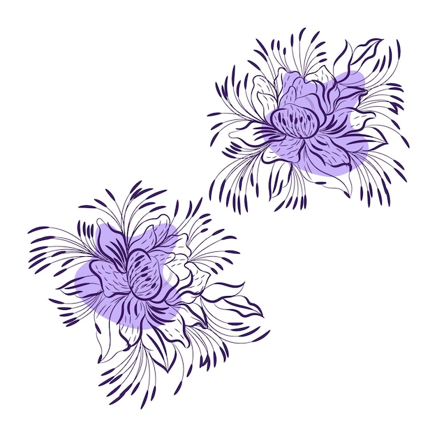 conjunto vectorial de flores lindas con ramas y hojas naturales