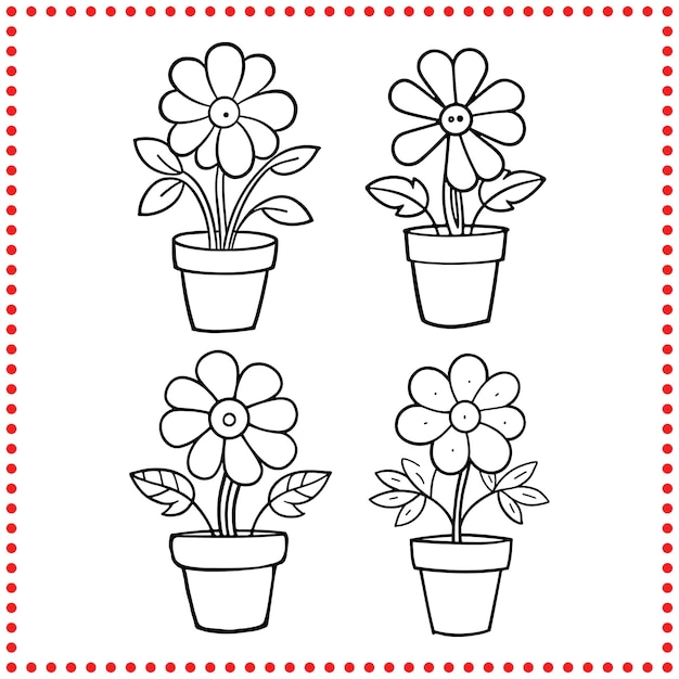 Conjunto vectorial de flores en maceta perfecto para diseños temáticos de primavera, logotipos de jardinería y gráficos florales