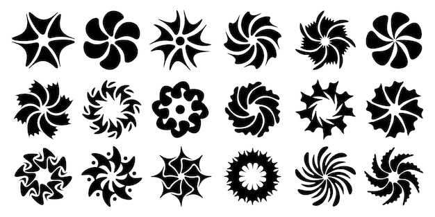El conjunto vectorial de flores negras presenta siluetas de diseño floral abstracto y patrones geométricos