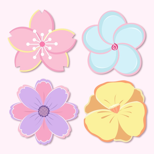 Conjunto vectorial de flores y ramos de clipart multicolores