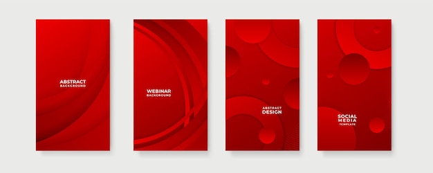 Conjunto vectorial de fondos creativos rojos abstractos en un estilo minimalista de moda con espacio de copia para plantillas de diseño de texto para historias de redes sociales
