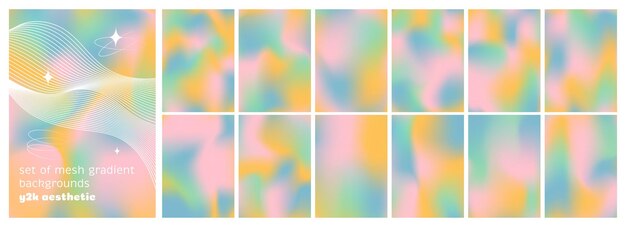 Conjunto vectorial de fondos de gradiente fondos de arco iris abstractos en la estética y2k