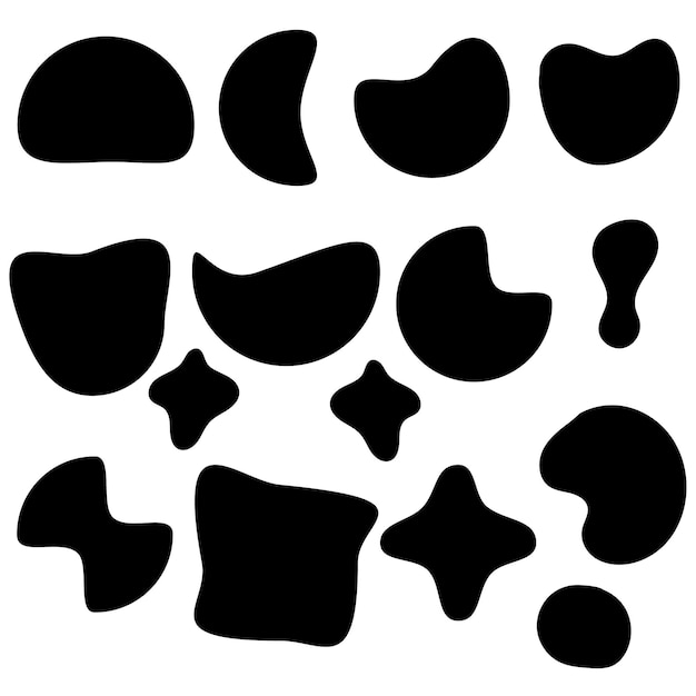 Conjunto vectorial de formas de burbujas Conjunto de formas negras de burbujas manchas abstractas aleatorias silueta de burbujas negras