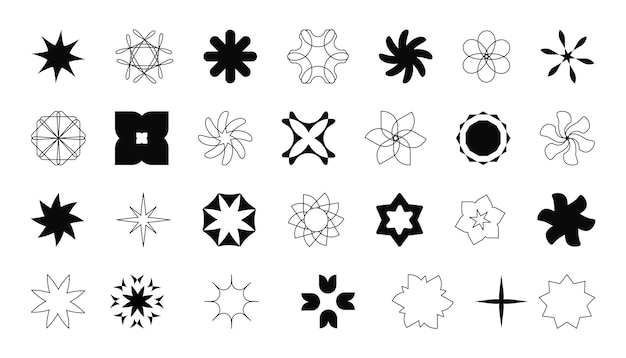 Conjunto vectorial de formas geométricas brutales Formas geométrica de moda Figuras con contornos simples Estilo y2k Elementos gráficos monocromáticos abstractos
