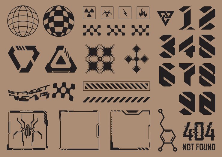 Conjunto vectorial futurista retro cyberpunk