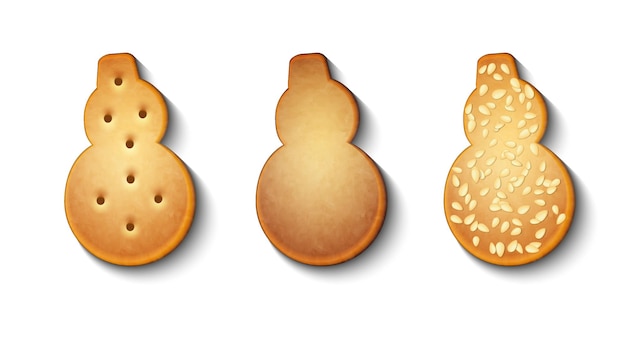 Vector conjunto vectorial de galletas de jengibre festivas con semillas de sésamo aisladas