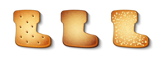 Conjunto vectorial de galletas de jengibre festivas con semillas de sésamo aisladas