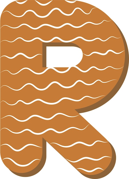 Conjunto vectorial de galletas de jengibre de vacaciones alfabéticas aisladas sobre fondo blanco letra r