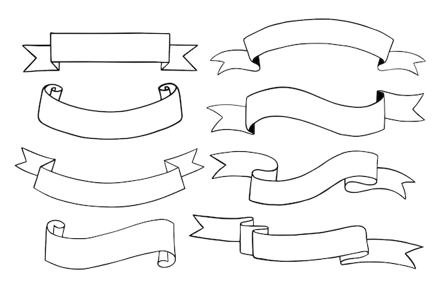 Vector conjunto vectorial de garabato de banner de cinta aislado sobre fondo blanco