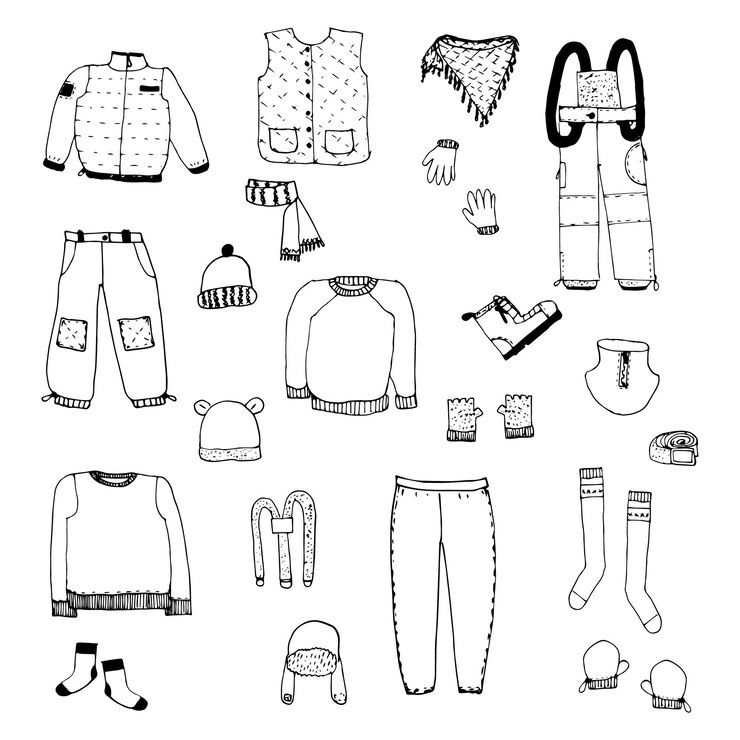 Vector conjunto vectorial de garabatos de ropa informal para niños
