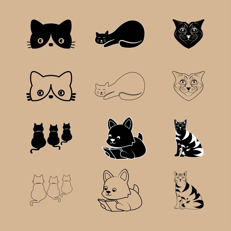 Conjunto vectorial de gatos perfectamente elegante y elegante