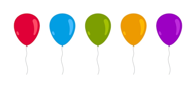 Conjunto vectorial de globos de aire de diferentes colores aislado en blanco.