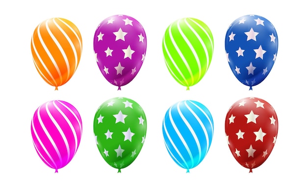 Conjunto vectorial de globos coloridos inflados con helio