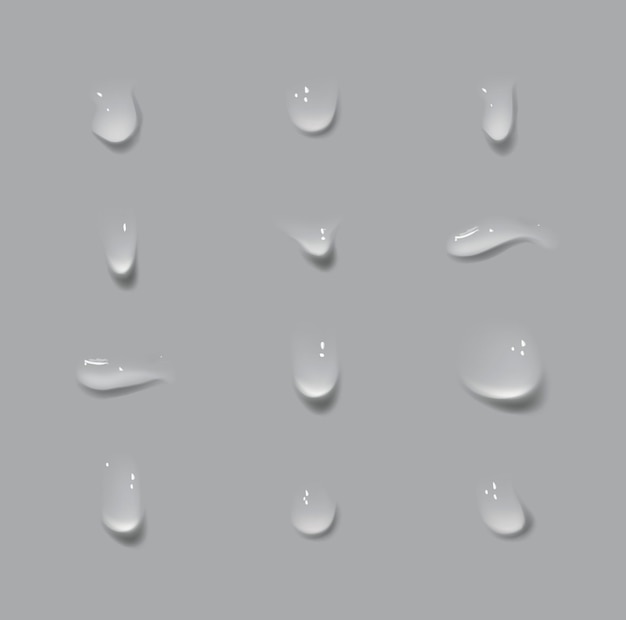 Vector conjunto vectorial de gotas de agua realistas lluvia o vapor a través del vidrio