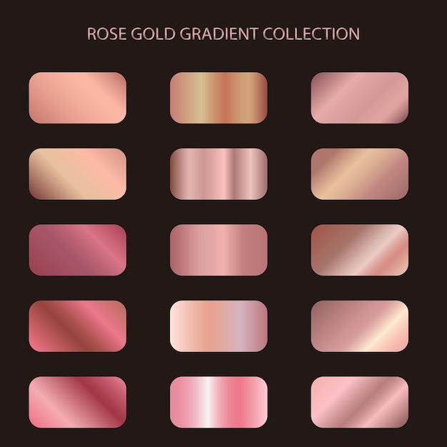 Conjunto vectorial de gradientes de oro rosa. elementos de oro rosa para crear diseños creativos