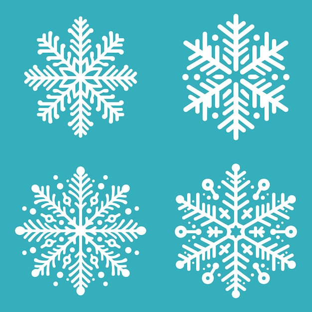 Conjunto vectorial gratuito de copos de nieve blancos Navidad sobre fondo azul