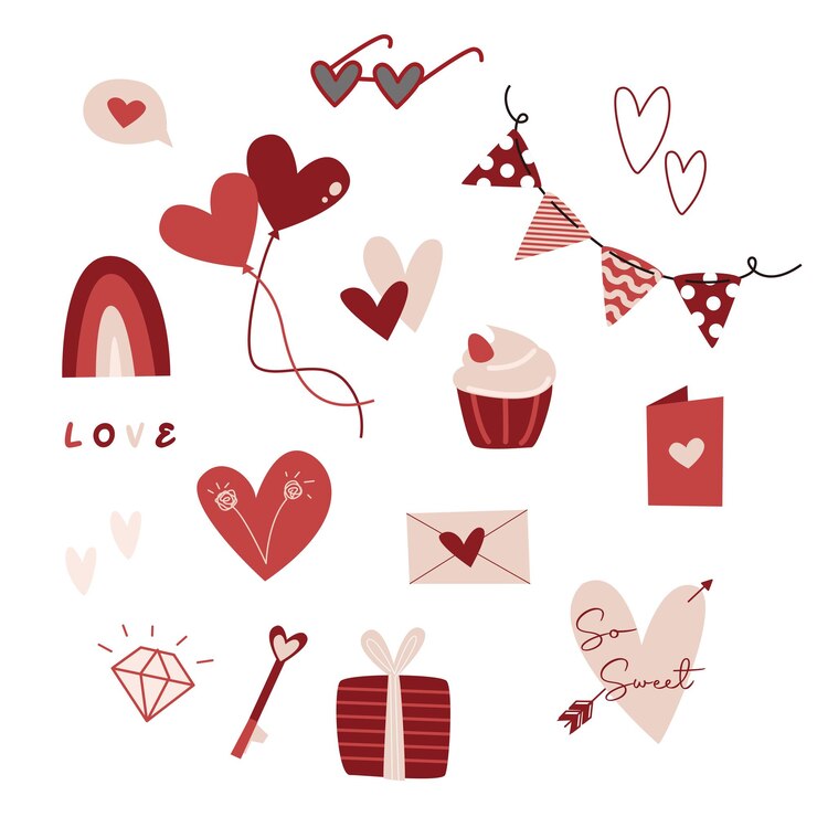 Conjunto vectorial gratuito de garabates para el día de San Valentín