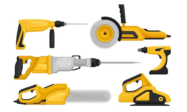 Vector conjunto vectorial de herramientas eléctricas para reparación y construcción