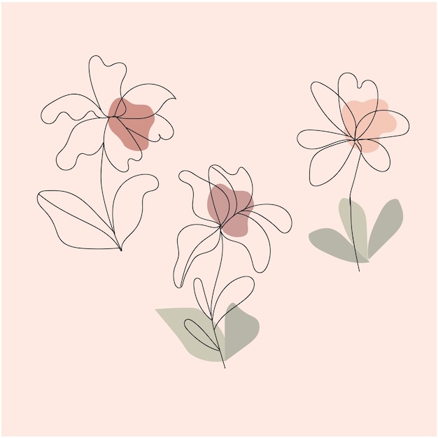 conjunto vectorial de hojas botánicas garabatos de flores silvestres línea de arte