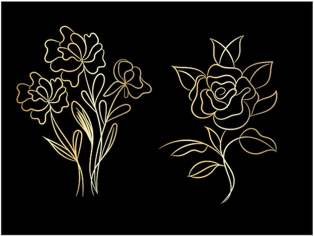 conjunto vectorial de hojas botánicas garabatos de flores silvestres línea de arte