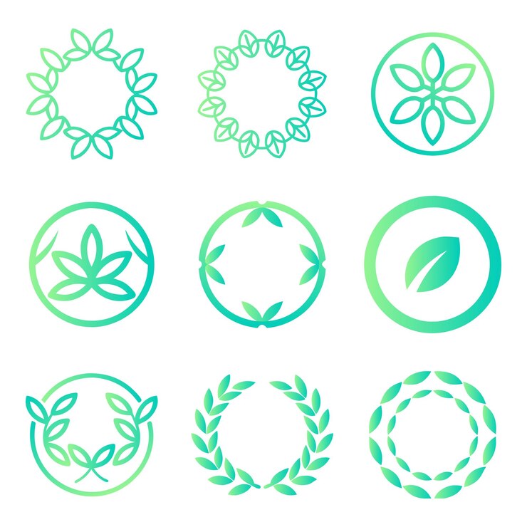 Vector conjunto vectorial de hojas circulares elementos de diseño redondo inspirados en la naturaleza
