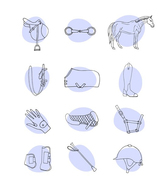 Conjunto vectorial de icono de equipo ecuestre de caballos