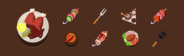 Conjunto vectorial de íconos de alimentos y elementos nutricionales del juego