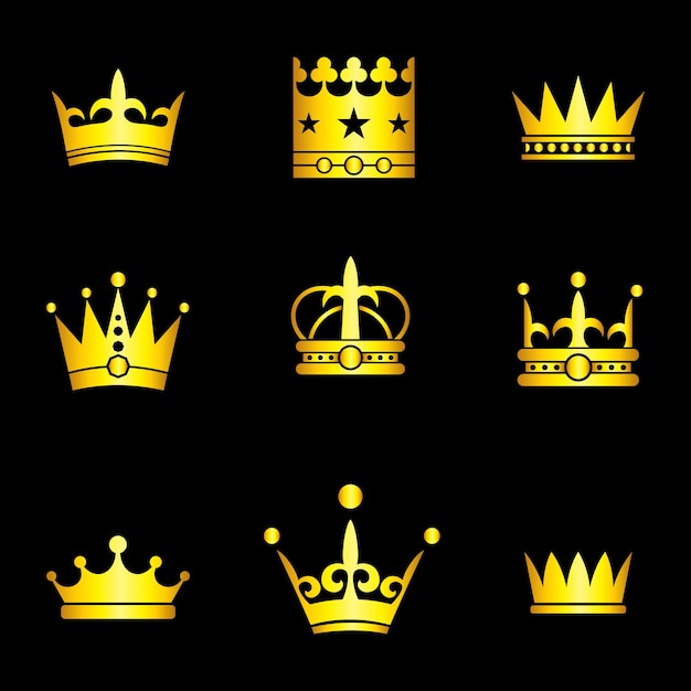 Conjunto vectorial de íconos de la corona del rey de oro real diseño moderno