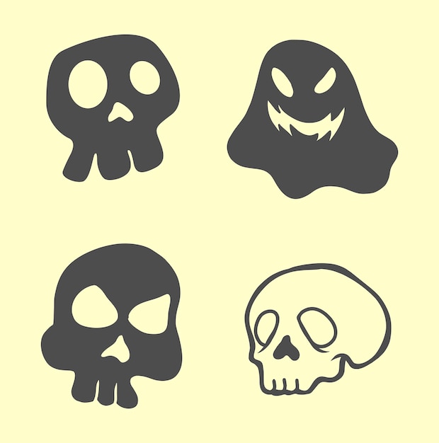 Conjunto vectorial de iconos de dibujos animados de la cabeza de Halloween