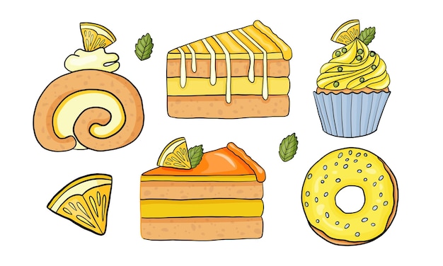 Conjunto vectorial de iconos de dulces de limón