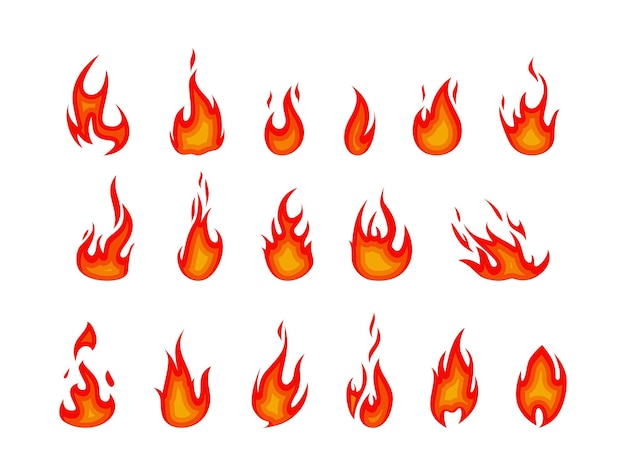 conjunto vectorial de iconos de fuego y llamas