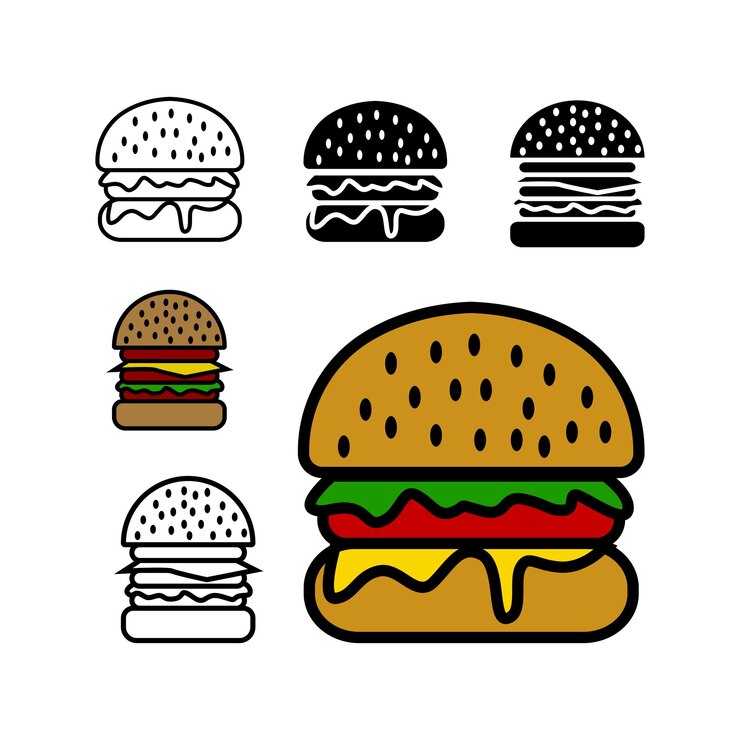 Conjunto vectorial de iconos de hamburguesas